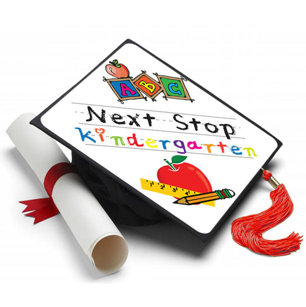Elementary Graduation Cap - Next Stop Kindergarten Tassel Topper - Tassel Toppers - Professionally Decorated Grad Caps