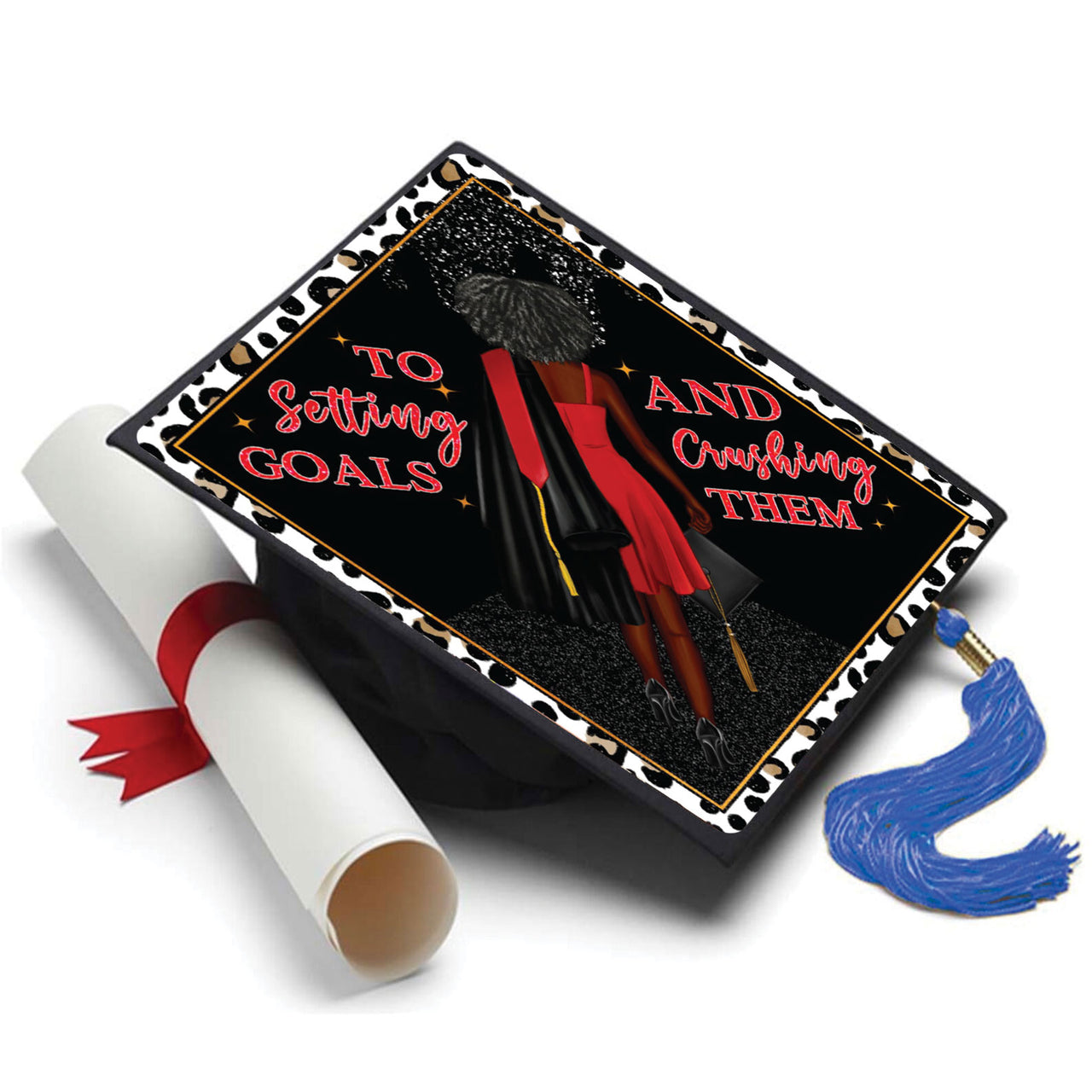 Setting Goals and Achieving Them Grad Cap Topper - Tassel Toppers - Professionally Decorated Grad Caps