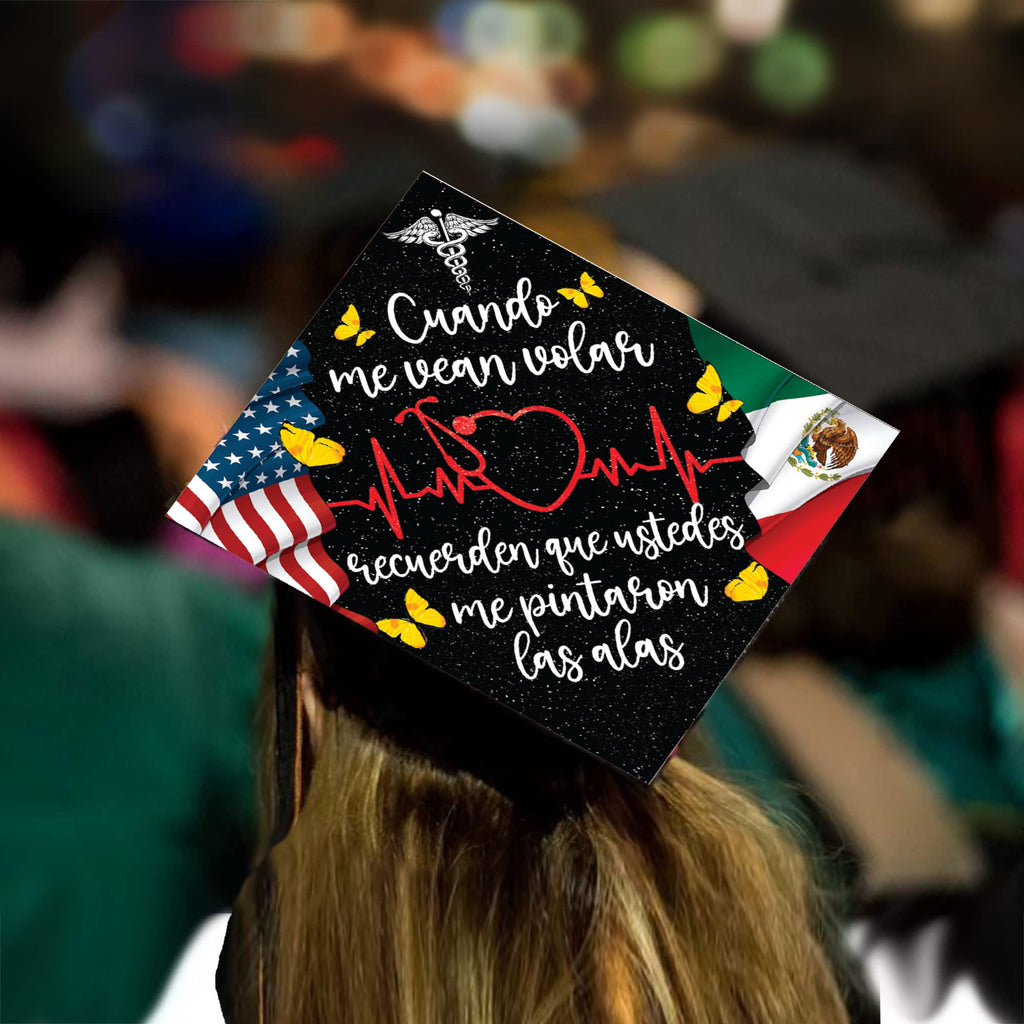 Mexican Nurse Flag Grad Cap Topper - Tassel Toppers - Professionally Decorated Grad Caps