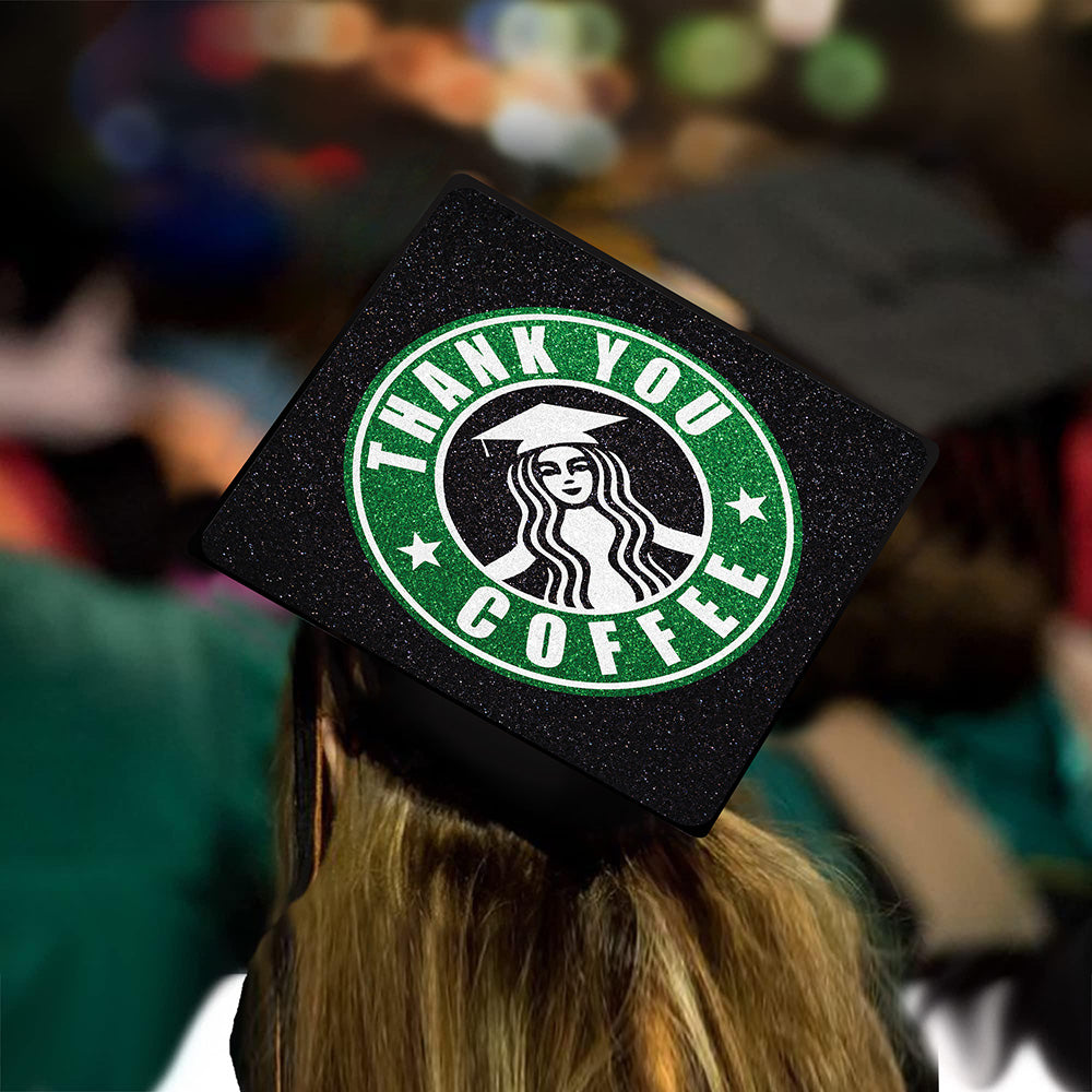 Thank You Coffee Grad Cap Topper - Starbucks Theme Topper - Tassel Toppers - Professionally Decorated Grad Caps