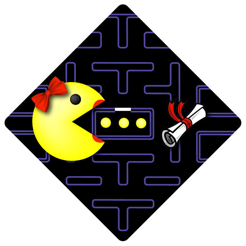 Pac Man - Ms. Grad Cap Tassel Topper - Tassel Toppers - Professionally Decorated Grad Caps