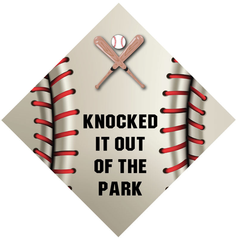 Knocked it Out of the Park Baseball Themed Grad Cap Topper - Tassel Toppers - Professionally Decorated Grad Caps