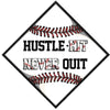 Baseball Theme Grad Cap Topper, Hustle Hit Never Quit - Tassel Toppers - Professionally Decorated Grad Caps