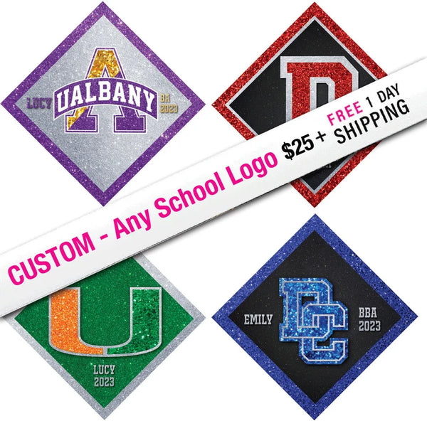 Create Any High school, College Logo Graduation Cap Topper - Tassel Toppers - Professionally Decorated Grad Caps