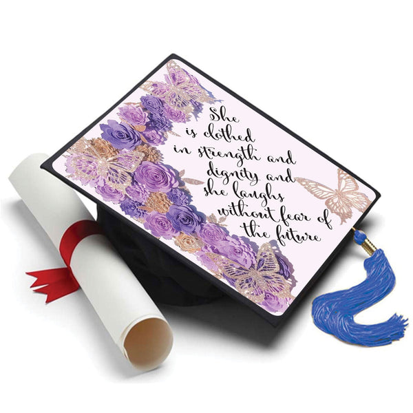 Clothed in Strength and Dignity Cap Topper, Class of 2026, Graduation Gifts - Tassel Toppers - Professionally Decorated Grad Caps