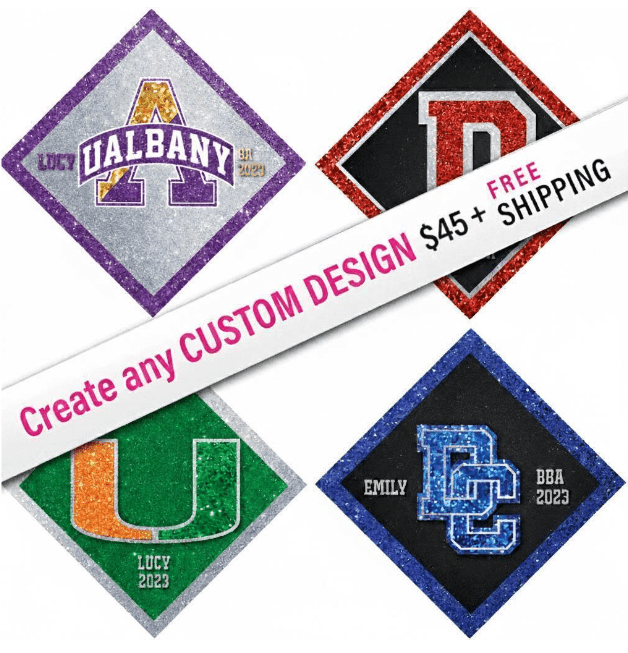 Create Any High school, College Logo Graduation Cap Topper - Tassel Toppers - Professionally Decorated Grad Caps