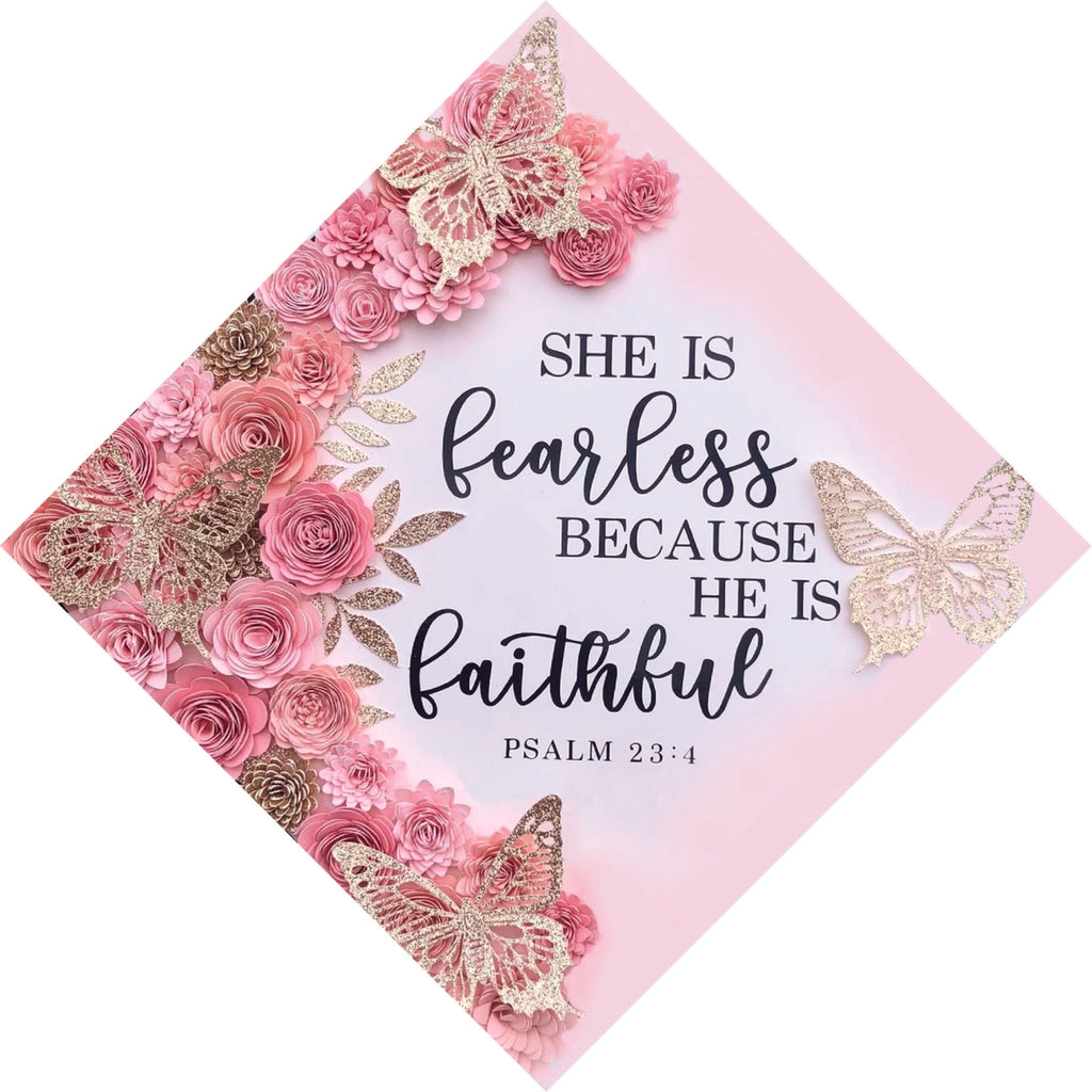 Fearless Because He is Faithful Grad Cap Topper, Class of 2026, Graduation Gifts - Tassel Toppers - Professionally Decorated Grad Caps
