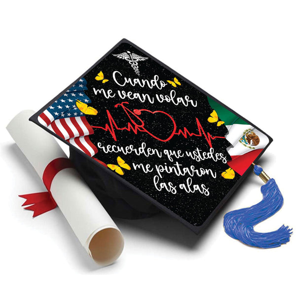 Mexican Nurse Flag Grad Cap Topper, Class of 2026, Graduation Gifts - Tassel Toppers - Professionally Decorated Grad Caps