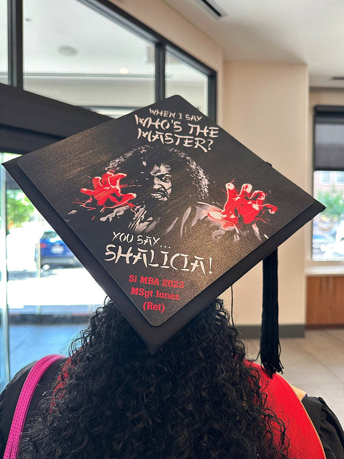 Graduate wearing Whos The Master Shalicia cap