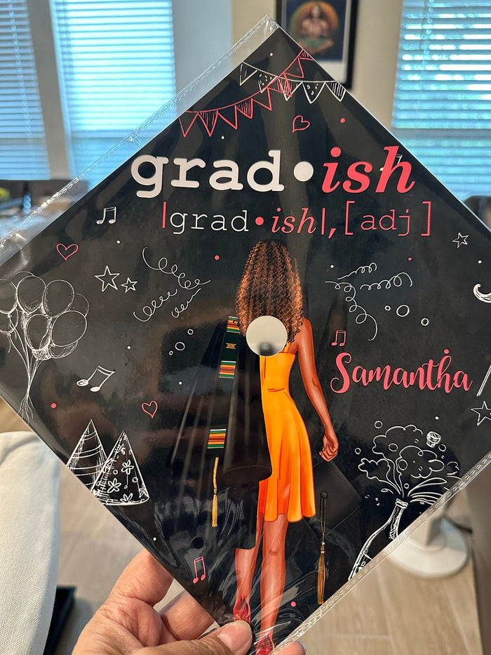 Hand holding grad-ish Samantha topper in sleeve