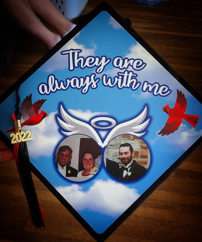 Hand holding memorial They Are Always With Me topper