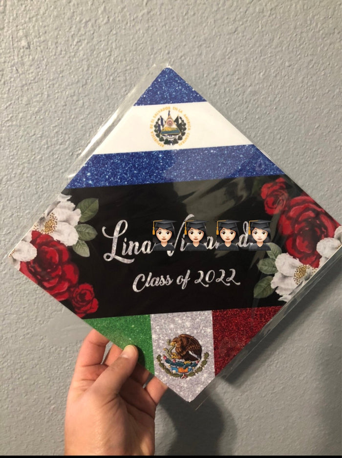 Hand holding El Salvador Mexico flag Lina topper