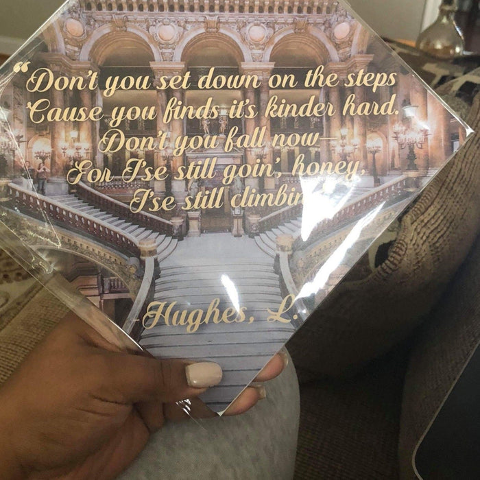 Hand holding Hamilton steps quote acrylic topper