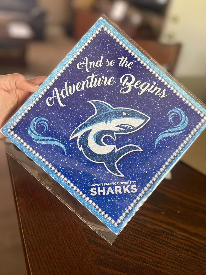 Hand holding And So The Adventure Begins Sharks topper