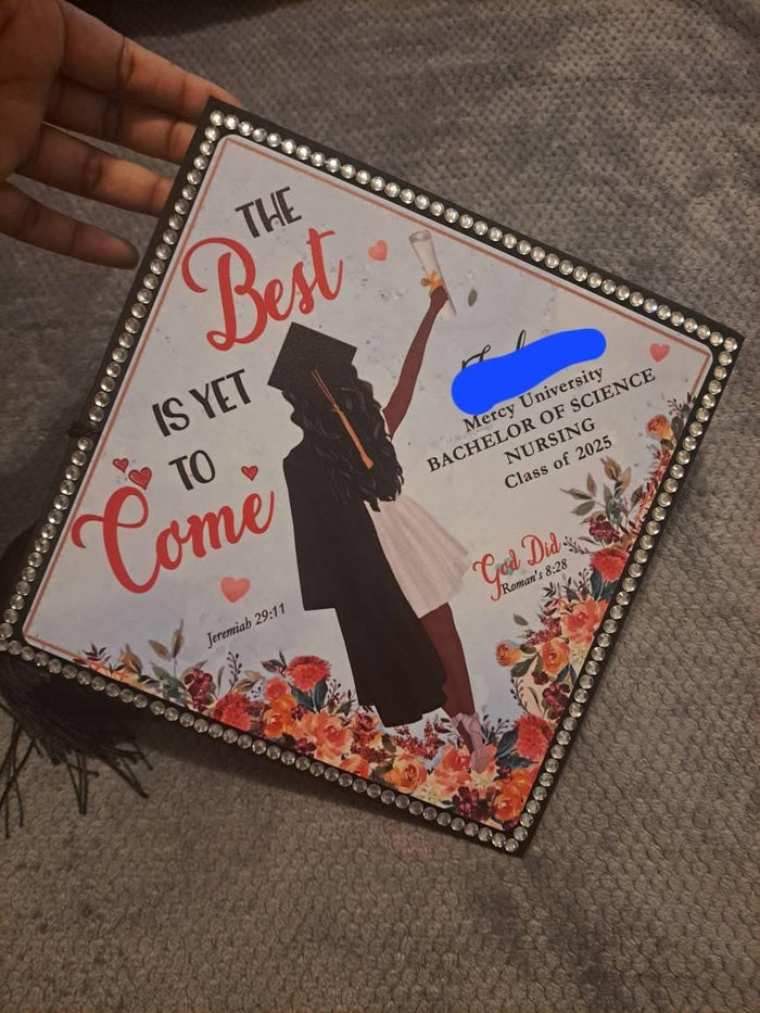 Hand holding The Best Is Yet To Come Mercy nursing topper