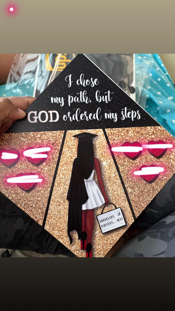 Hand holding I Chose My Path God Ordered topper