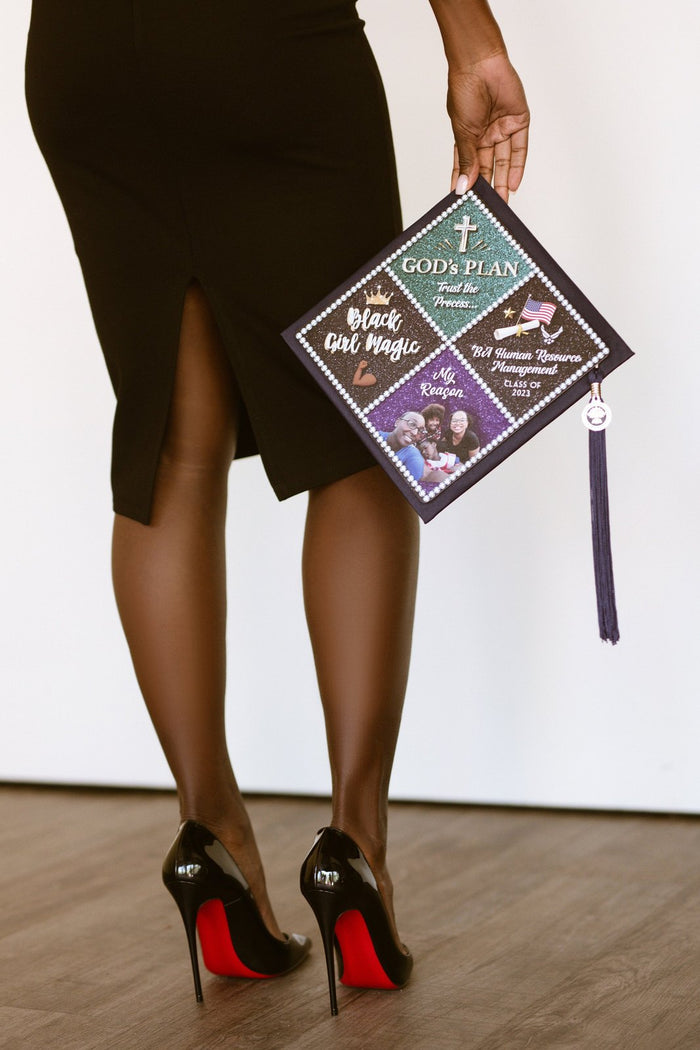 Woman holding Gods Plan photo collage topper