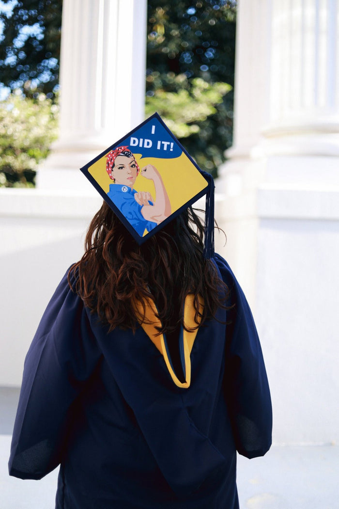 Graduate wearing Rosie Did It cap