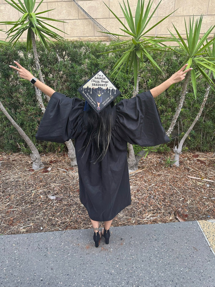 Graduate wearing Savage Classy Bougie Next Stop Law School cap