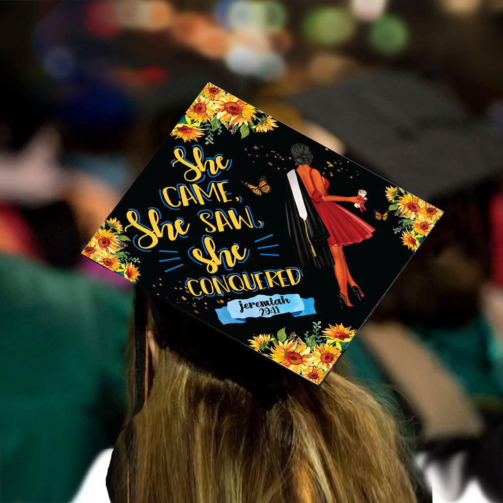 She Came She Saw She Conquered Grad Cap Topper, Class of 2026, Graduation Gifts - Tassel Toppers - Professionally Decorated Grad Caps