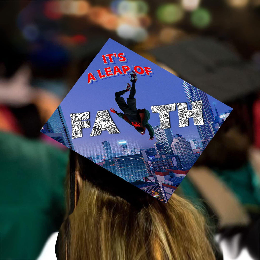 Spiderman Leap of Faith Grad Cap Topper, Grad Hat Design, Class of 2026, Graduation Gifts - Tassel Toppers - Professionally Decorated Grad Caps