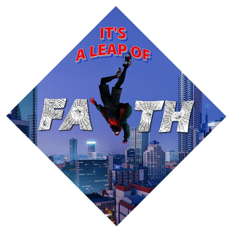 Spiderman Leap of Faith Grad Cap Topper, Grad Hat Design, Class of 2026, Graduation Gifts - Tassel Toppers - Professionally Decorated Grad Caps