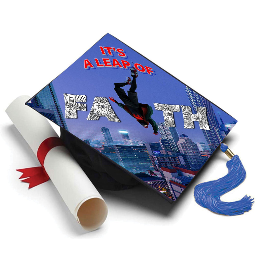 Spiderman Leap of Faith Grad Cap Topper, Grad Hat Design, Class of 2026, Graduation Gifts - Tassel Toppers - Professionally Decorated Grad Caps