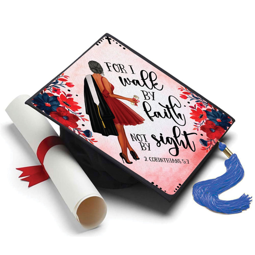 Walk by Faith Not Sight Grad Cap Topper, Class of 2026, Graduation Gifts - Tassel Toppers - Professionally Decorated Grad Caps