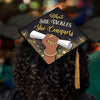 What She Tackles - Black Queen - Grad Cap Tassel Topper, Class of 2026, Graduation Gifts - Tassel Toppers - Professionally Decorated Grad Caps