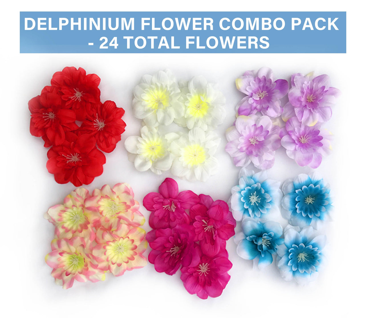 Delphinium Flower Heads - Peel and Stick Flat Back Flowers for Grad Cap Decoration - Assorted Colors - Tassel Toppers - Professionally Decorated Grad Caps
