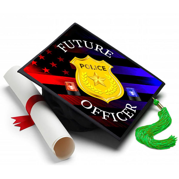 Future Police Officer Grad Cap Tassel Topper, Class of 2026, Graduation Gifts - Tassel Toppers - Professionally Decorated Grad Caps