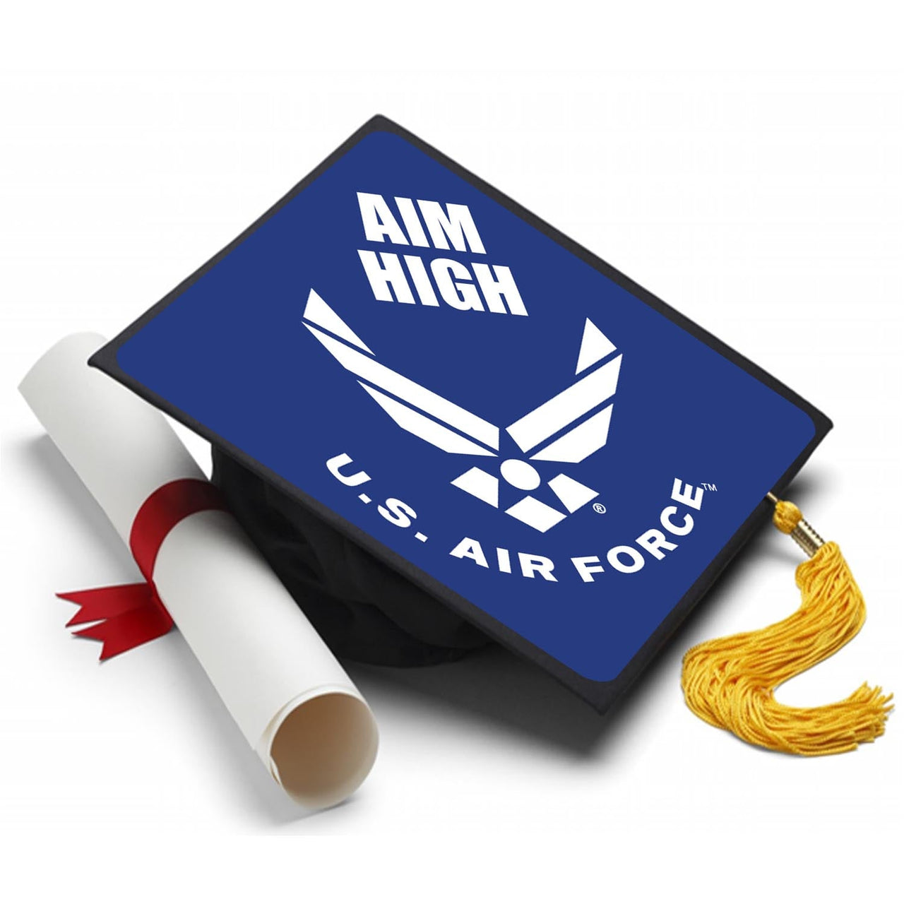 Graduation Cap Topper  ™ - Air Force Aim High - Tassel Topper - Tassel Toppers - Professionally Decorated Grad Caps