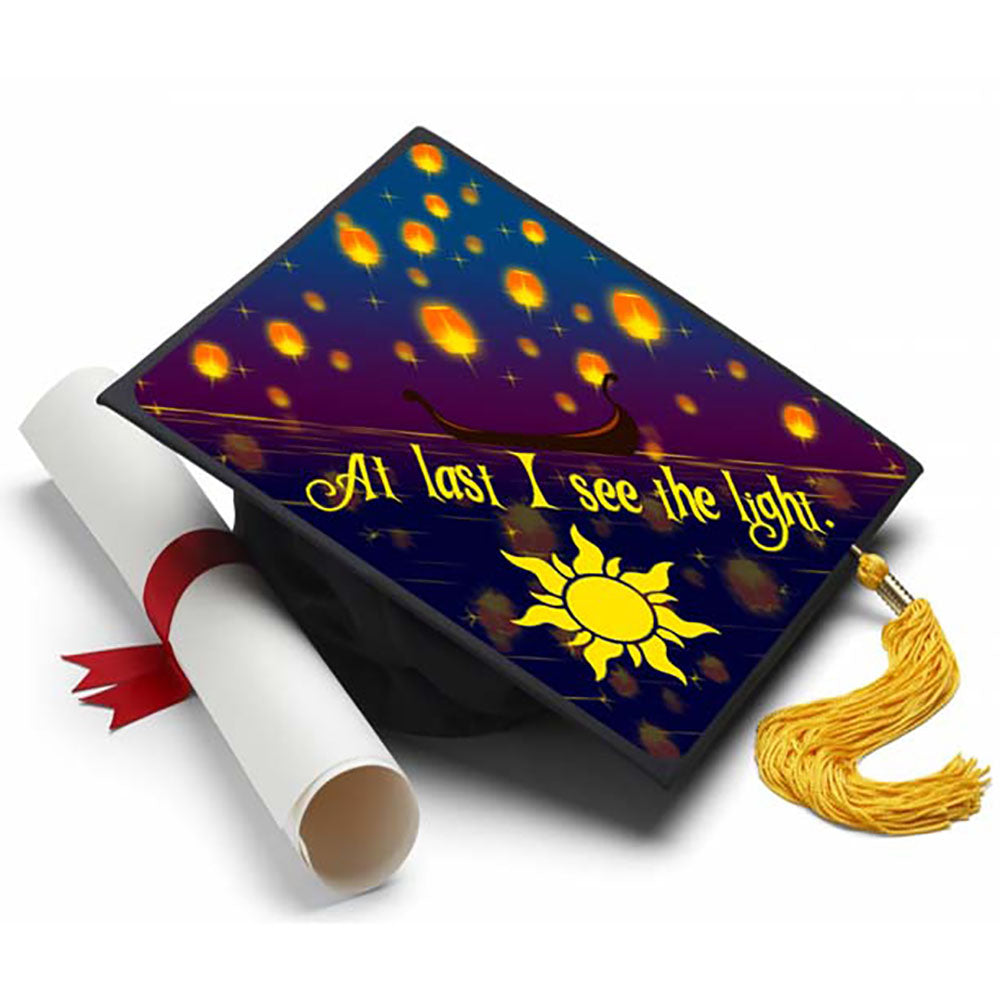 Graduation Cap Topper  ™ - At Last I See The Light - Tangled - Tassel Topper - Tassel Toppers - Professionally Decorated Grad Caps