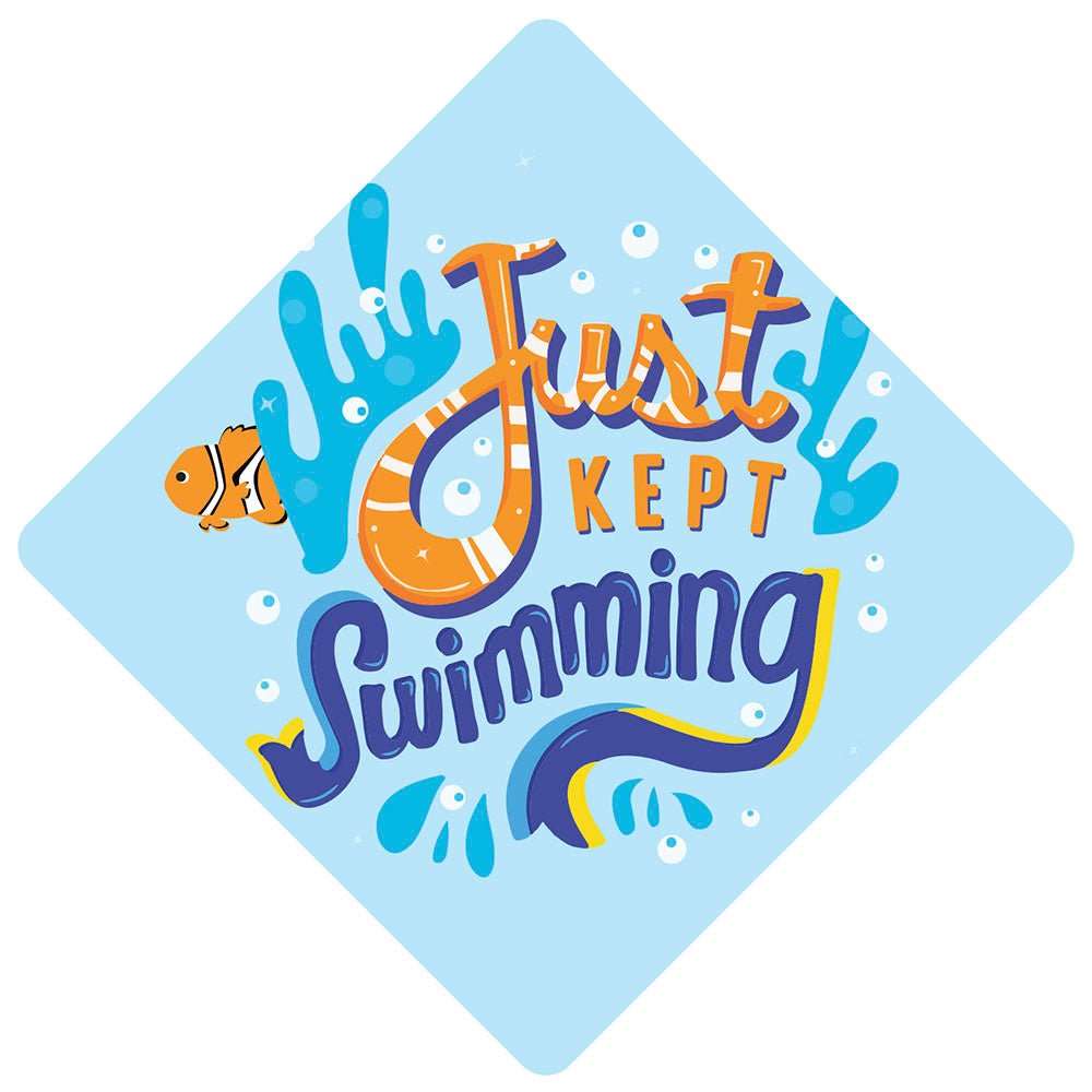 Just Kept Swimming Grad Cap Tassel Topper, Class of 2026, Graduation Gifts - Tassel Toppers - Professionally Decorated Grad Caps