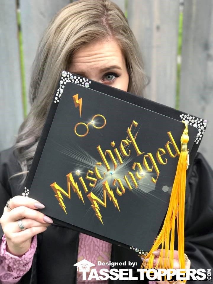 Mischief Managed Grad Cap Tassel Topper, Class of 2026, Graduation Gifts - Tassel Toppers - Professionally Decorated Grad Caps