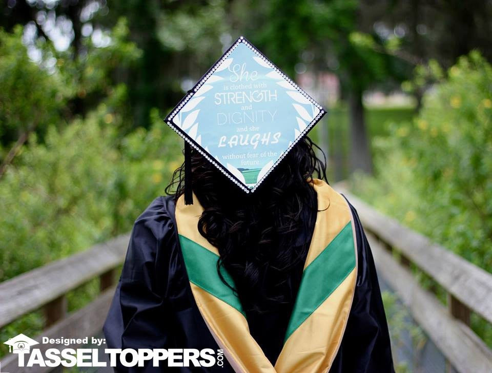 Proverbs 31:25 Grad Cap Tassel Topper - Tassel Toppers - Professionally Decorated Grad Caps