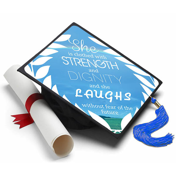 Proverbs 31:25 Grad Cap Tassel Topper - Tassel Toppers - Professionally Decorated Grad Caps
