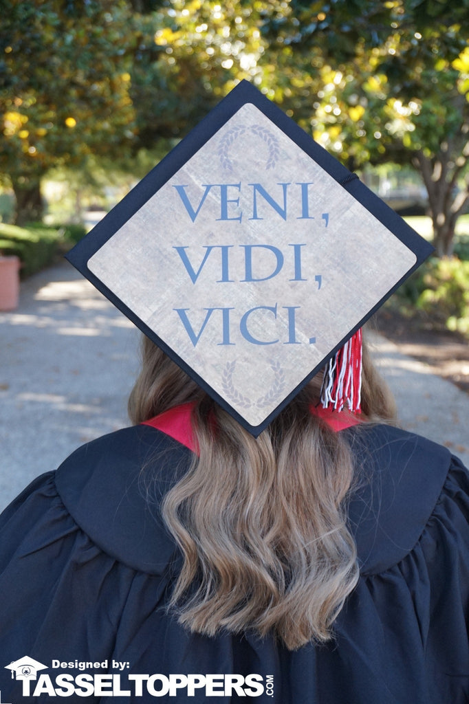 Veni Vidi Vici Grad Cap Tassel Topper, Class of 2026, Graduation Gifts - Tassel Toppers - Professionally Decorated Grad Caps